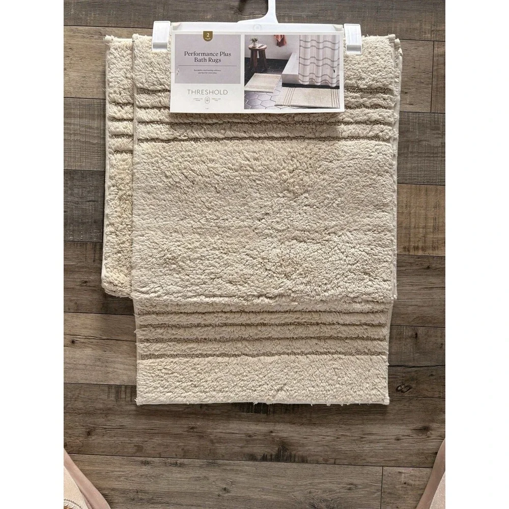 2 PC. 1 set Threshold Performance Plus Bath Rugs non skid 100% cotton